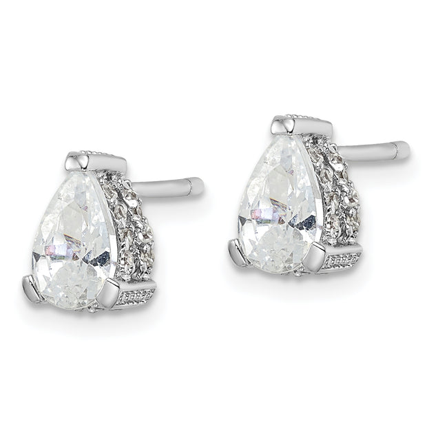Sterling Silver Cheryl M Rhod-p CZ Pear w/ Pave Gallery Stud Earrings