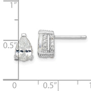 Sterling Silver Cheryl M Rhod-p CZ Pear w/ Pave Gallery Stud Earrings