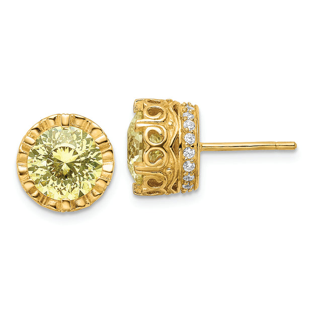 Sterling Silver Cheryl M Gold-plated White and Yellow CZ Post Earrings