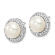 Sterling Silver Cheryl M Rh-p CZ & 12mm FWC Pearl Stud Earrings