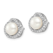 Sterling Silver Cheryl M Rh-pl FWC Pearl & CZ Love Knot Post Earrings
