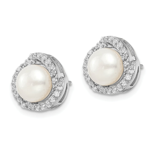 Sterling Silver Cheryl M Rh-pl FWC Pearl & CZ Love Knot Post Earrings