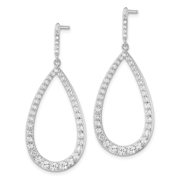 Sterling Silver Cheryl M Rhd-pltd CZ Open Pear Shape Dangle Earrings