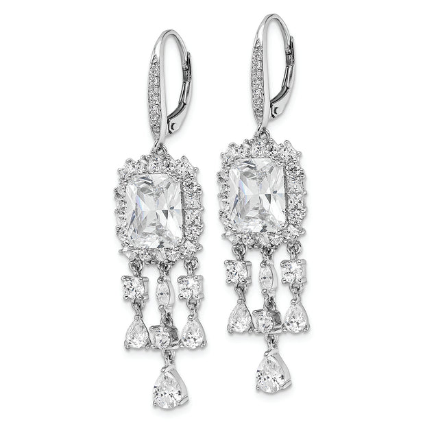 Sterling Silver Cheryl M Rhod-plated CZ Dangle Leverback Earrings