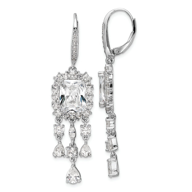 Sterling Silver Cheryl M Rhod-plated CZ Dangle Leverback Earrings