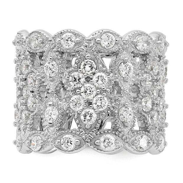 Sterling Silver Cheryl M Rhodium-plated Fancy CZ Multi-stone Ring