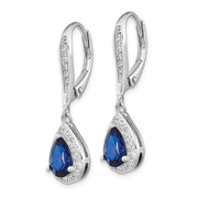 Sterling Silver Cheryl M Rhod-pl Cr Blue Spinel & CZ Leverback Earrings