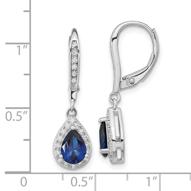 Sterling Silver Cheryl M Rhod-pl Cr Blue Spinel & CZ Leverback Earrings