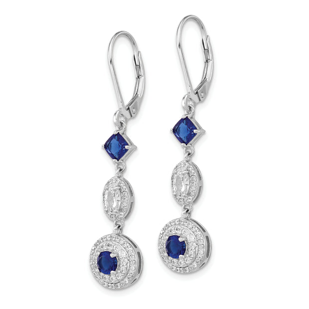 Sterling Silver Cheryl M Rhod-pl Blue Glass & CZ Leverback Earrings