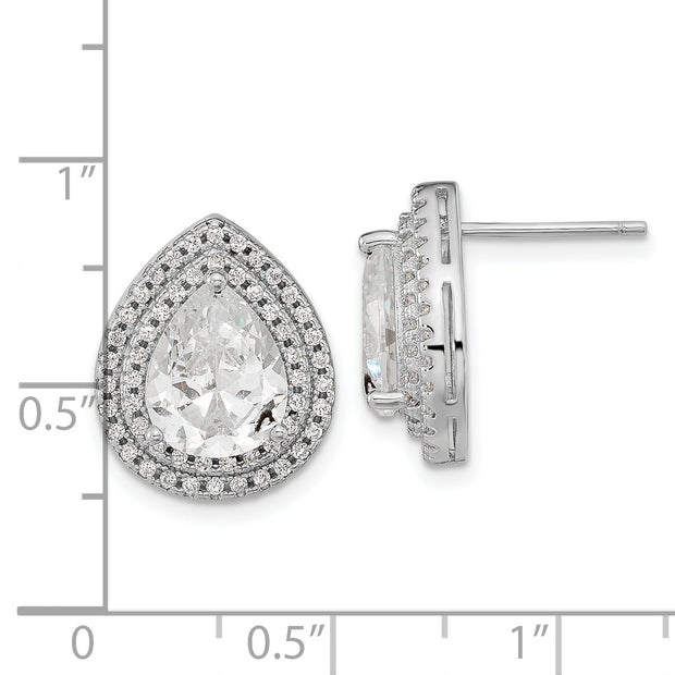 Sterling Silver Cheryl M Rhodium-plated Fancy Pear CZ Post Earrings