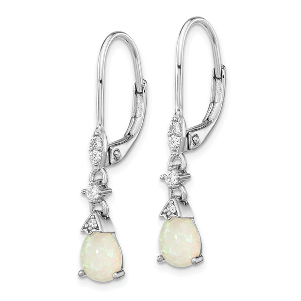 Sterling Silver Cheryl M Rh-pl Cr. Opal & CZ Leverback Dangle Earrings