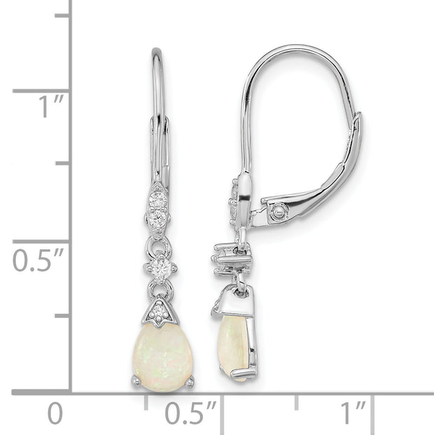 Sterling Silver Cheryl M Rh-pl Cr. Opal & CZ Leverback Dangle Earrings