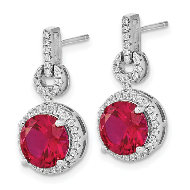 Sterling Silver Cheryl M Rh-pltd Lab Cr. Ruby & CZ Post Dangle Earrings