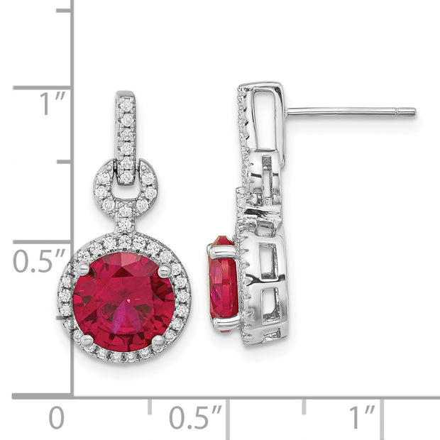 Sterling Silver Cheryl M Rh-pltd Lab Cr. Ruby & CZ Post Dangle Earrings