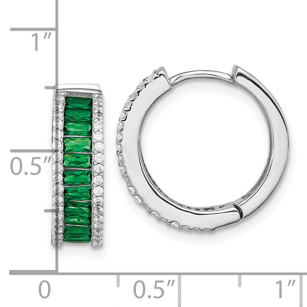 SS Cheryl M Rhod-pltd Green Crystal & CZ Round Hinged Hoop Earrings