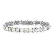 Sterling Silver Cheryl M Rh-pltd Fancy X O Created Opal & CZ Bracelet