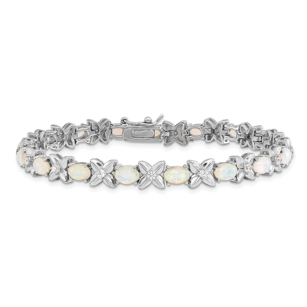 Sterling Silver Cheryl M Rh-pltd Fancy X O Created Opal & CZ Bracelet