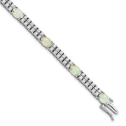 Sterling Silver Cheryl M Rhodium-plated Fancy Cr. Opal & CZ Bracelet