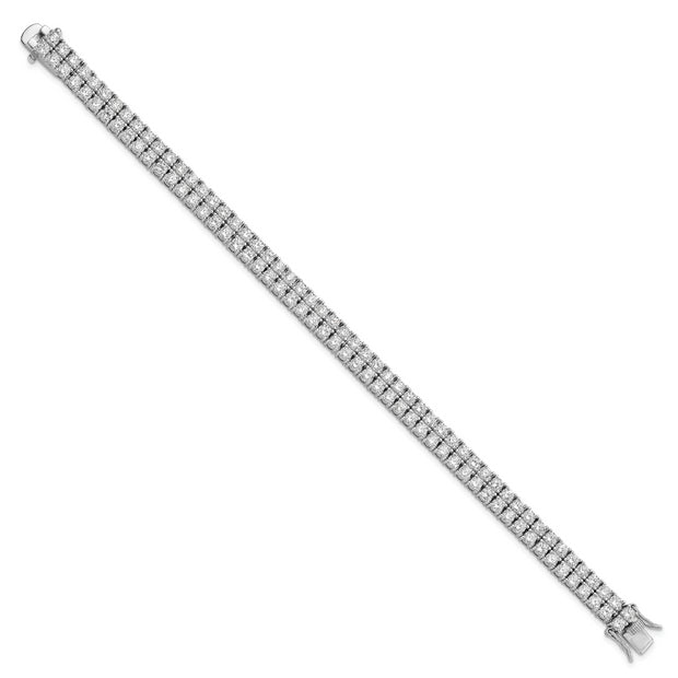Sterling Silver Cheryl M Rhodium-plated CZ Two Row Tennis Bracelet
