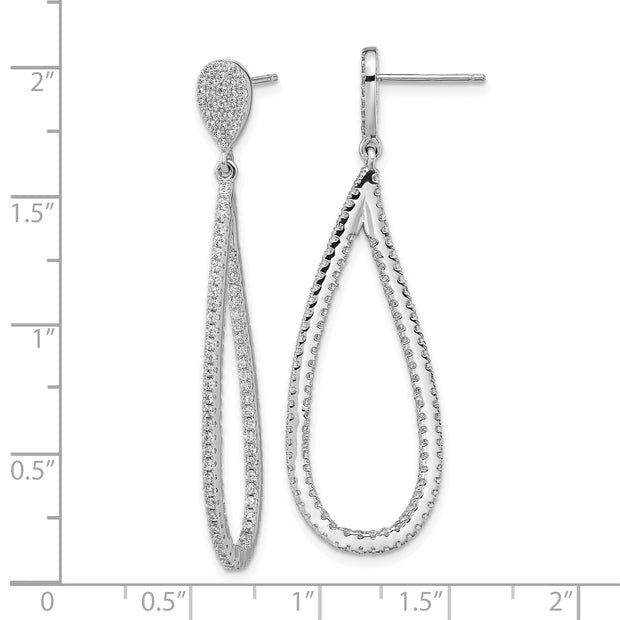 Sterling Silver Cheryl M Rhod-plated CZ Teardrop In/Out Post Earrings