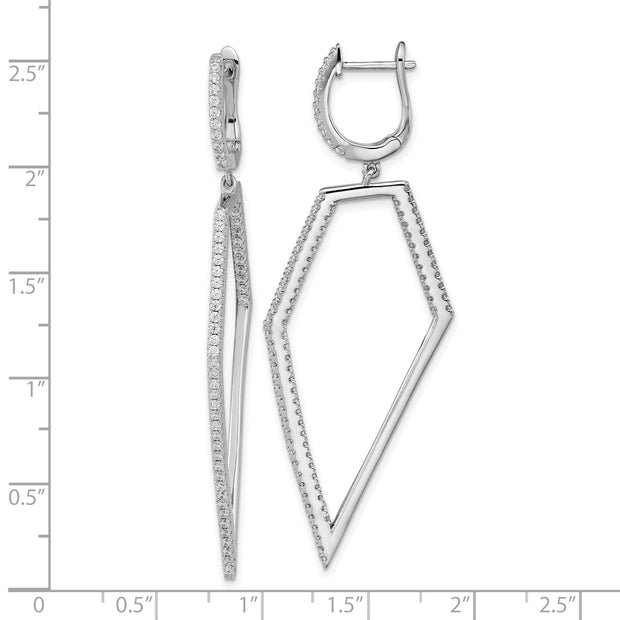 Cheryl M Sterling Silver Rhod Plated CZ Geometric Dangle Hinged Earrings