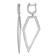 Cheryl M Sterling Silver Rhod Plated CZ Geometric Dangle Hinged Earrings