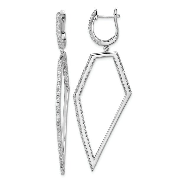 Cheryl M Sterling Silver Rhod Plated CZ Geometric Dangle Hinged Earrings
