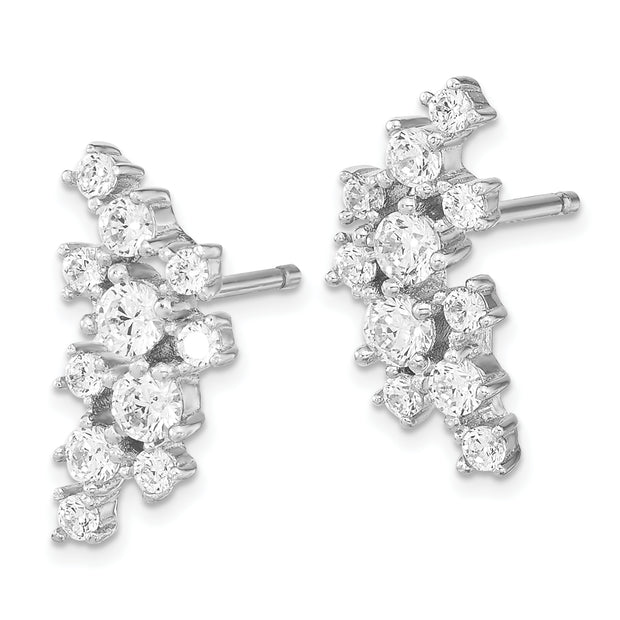 Sterling Silver Cheryl M Rhodium-plated CZ Cluster Post Earrings