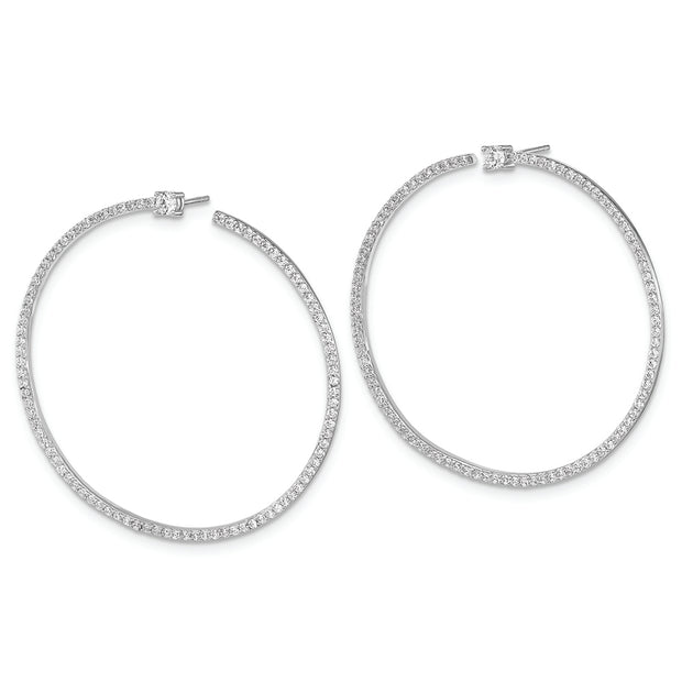 Sterling Silver Cheryl M Rhodium-plated CZ Post Hoop Earrings