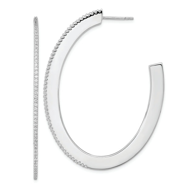 Sterling Silver Cheryl M Rhodium-plated CZ Oval Post J-Hoop Earrings