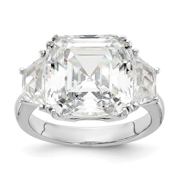 Sterling Silver Cheryl M Rhodium-plated Fancy CZ 3 Stone Ring