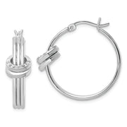 Sterling Silver Platinum-Plated Diamond Mystique Fancy Hoop Earrings