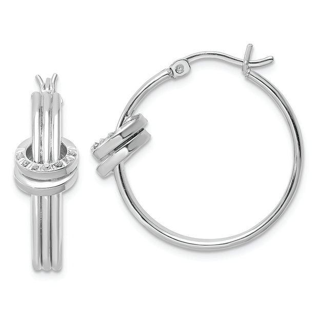 Sterling Silver Platinum-Plated Diamond Mystique Fancy Hoop Earrings