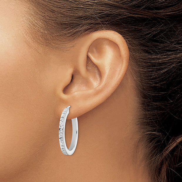 Sterling Silver Platinum-Plated Diamond Mystique Hoop Earrings
