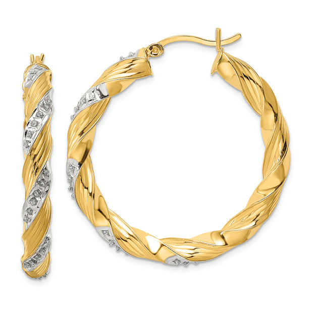 Sterling Silver Gold-Plated Diamond Mystique Twisted Hoop Earrings