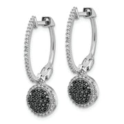 SS RH Plated White Night Black & White Diamond Hinged Hoop Earrings