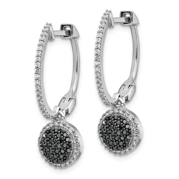 SS RH Plated White Night Black & White Diamond Hinged Hoop Earrings