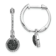 SS RH Plated White Night Black & White Diamond Hinged Hoop Earrings