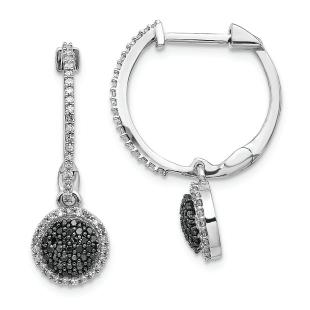 SS RH Plated White Night Black & White Diamond Hinged Hoop Earrings