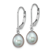 Sterling Silver RH-plated 7-8mm Grey FWC Pearl Leverback Earrings