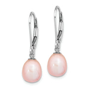 Sterling Silver Rhodium-plated 7-8mm Pink FWC Pearl Leverback Earrings