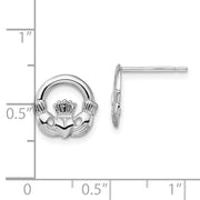 Sterling Silver Rhodium-plated Polished Claddagh Post Earrings