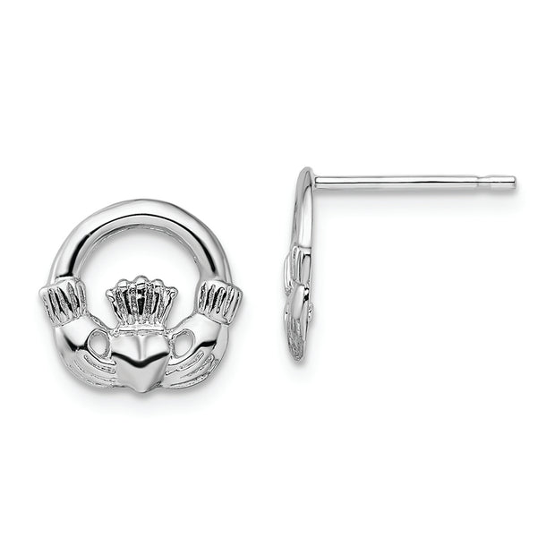 Sterling Silver Rhodium-plated Polished Claddagh Post Earrings