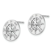 Sterling Silver Rhodium-plated Mini Nautical Compass Post Earrings