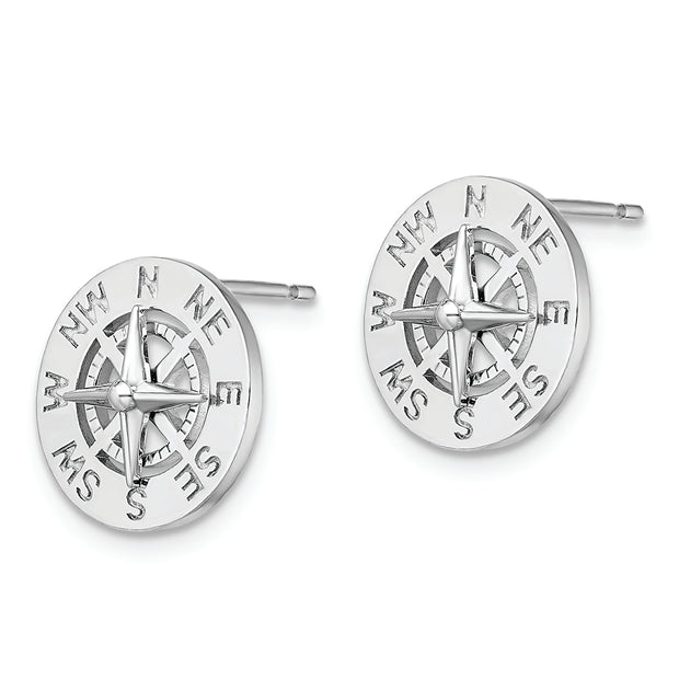 Sterling Silver Rhodium-plated Mini Nautical Compass Post Earrings