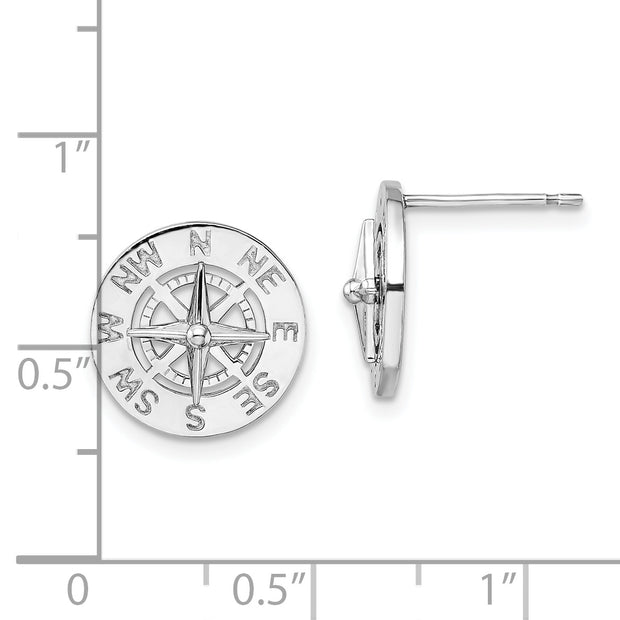 Sterling Silver Rhodium-plated Mini Nautical Compass Post Earrings