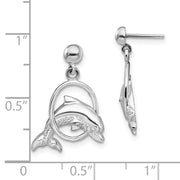 Sterling Silver Rhodium-plated Dolphin in Hoop Dangle Post Earrings