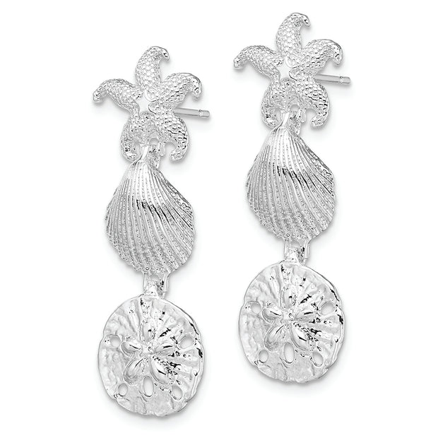 Sterling Silver Rhodium-plated Polished Sea Life Dangle Post Earrings