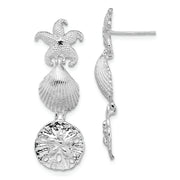 Sterling Silver Rhodium-plated Polished Sea Life Dangle Post Earrings