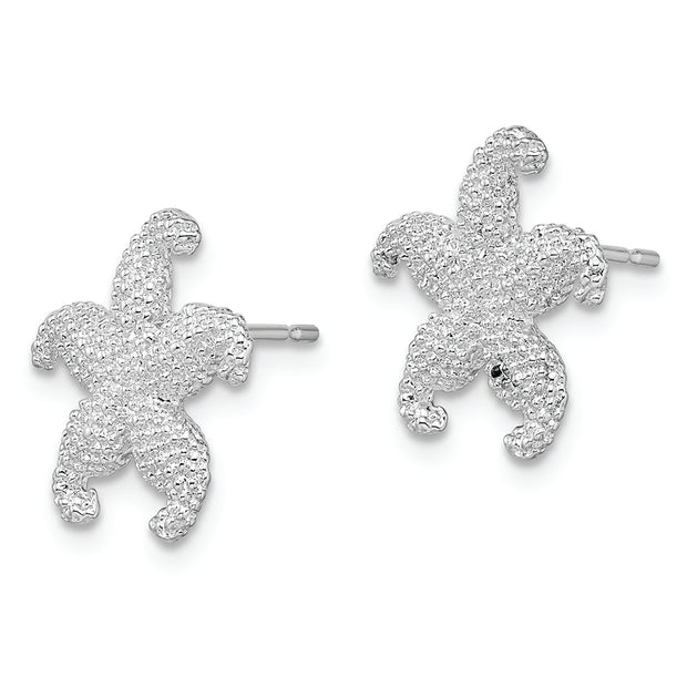 Sterling Silver Rhodium-plated Polished Starfish Post Earrings